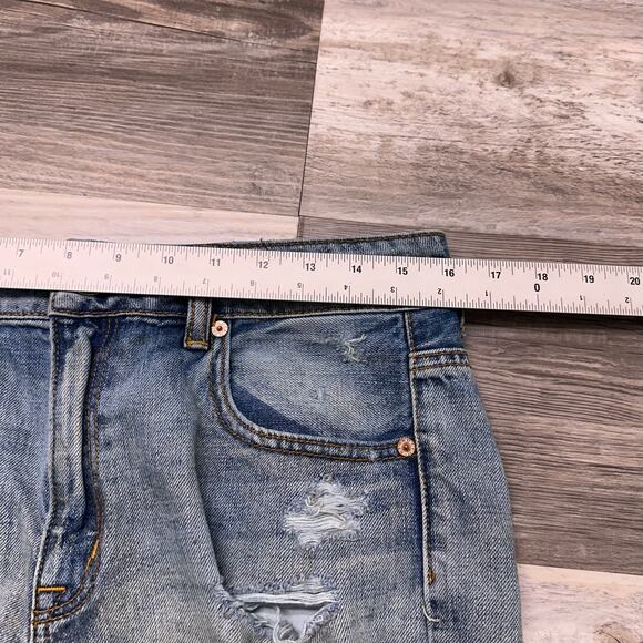 American Eagle Shorts Hi-Rise Festival Size 10 Fray Denim Distressed Jean Jorts - Picture 5 of 9